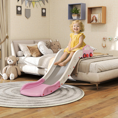 Extended Kids Slide for Bed or Sofa Easy Assembly and Storage for Indoor Play, Pink