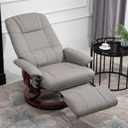Manual Recliner Armchair With Faux Leather And Wooden Base For Living Room Comfort Grey