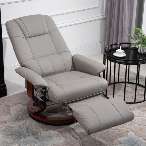 Manual Recliner Armchair With Faux Leather And Wooden Base For Living Room Comfort Grey