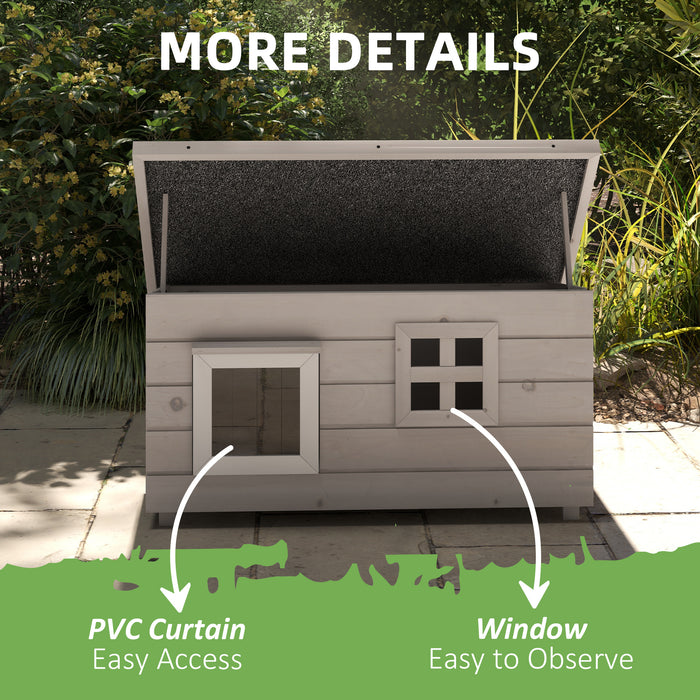 Grey Wooden Outdoor Cat House Raised Shelter with Openable Roof and Window by PawHut