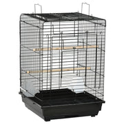 Tall Bird Cage With Open Top Stand and Feeding Bowls for Parakeets and Finches, Black