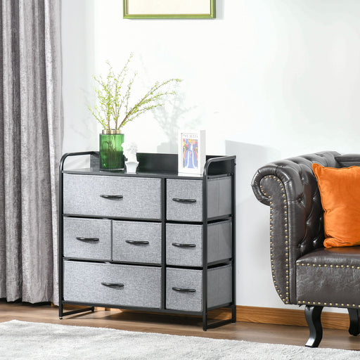 Grey 7 Drawer Fabric Chest of Drawers with Metal Frame for Bedroom and Living Room