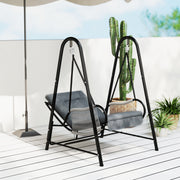 Light Grey Rattan Swing Chair with Stand and Cushion for Garden Balcony and Deck by Outsunny