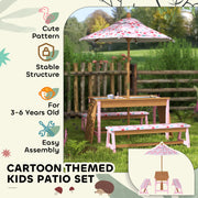 Kids Picnic Table Set with Foldable Umbrella Cushions Storage Boxes Flamingo Design Pink by AIYAPLAY