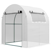 Walk In Polytunnel Greenhouse With Roll Up Door And Windows For Garden Growing White