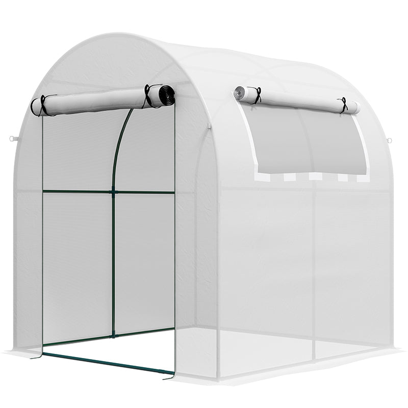 Walk In Polytunnel Greenhouse With Roll Up Door And Windows For Garden Growing White