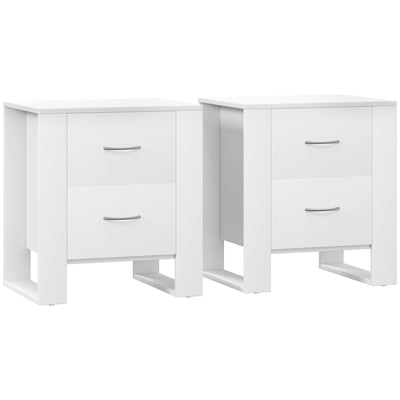 Set of 2 Bedside Tables with Drawers and Elevated Base for Bedroom or Lounge, White
