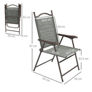 Set of 2 Folding Garden Chairs with Breathable Mesh Seats for Outdoor Use Dark Grey AOSOM