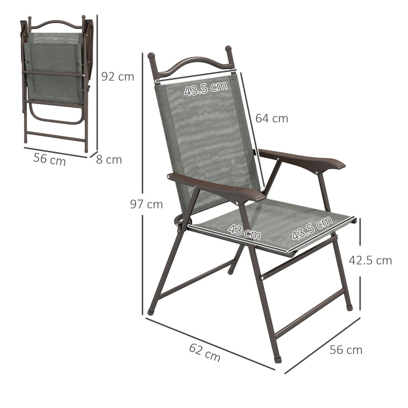 Set of 2 Folding Garden Chairs with Breathable Mesh Seats for Outdoor Use Dark Grey AOSOM