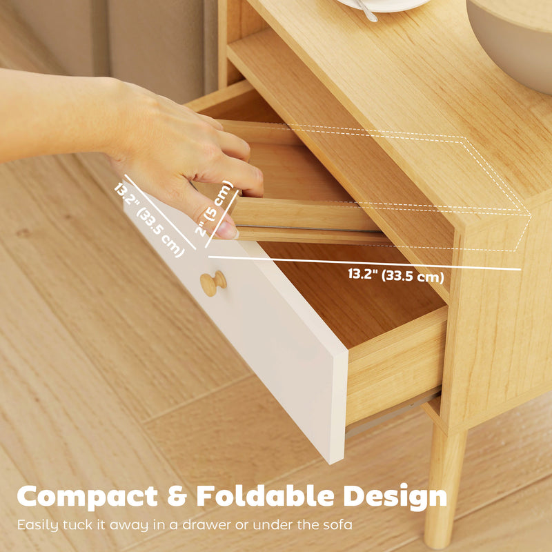 Sofa Arm Tray for Drinks and Snacks with Anti-Slip Base Bamboo Natural Wood Finish