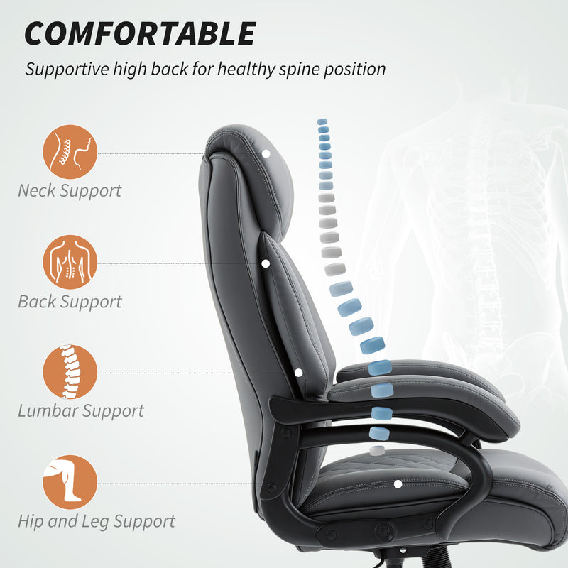 Ergonomic High Back Faux Leather Office Chair With Extra Padding For Comfort Charcoal Grey