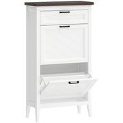 Slim Shoe Storage Cabinet for Narrow Hallways with Flip Drawers and Top Organiser White Homcom
