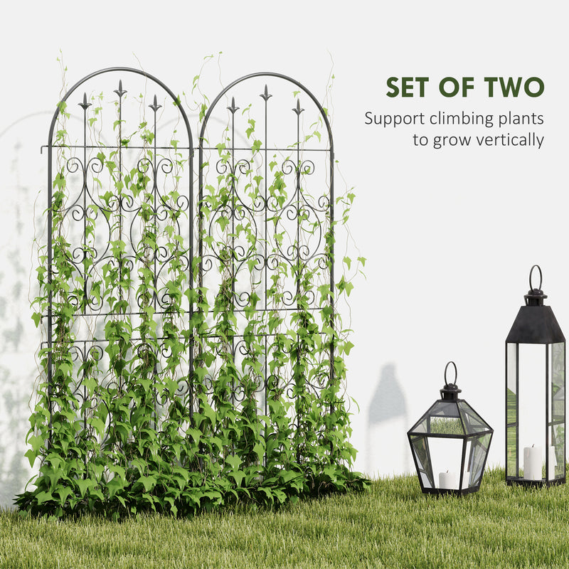 Set of 2 Metal Garden Trellis Panels for Climbing Plants Flowers and Vines 150 x 50 cm by Outsunny