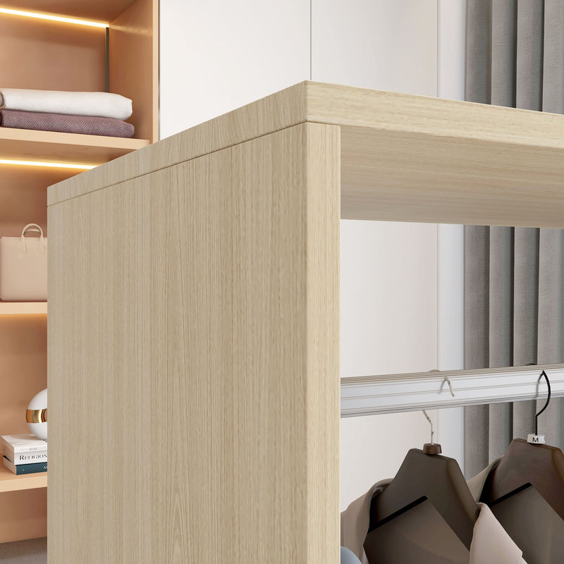 HOMCOM Open Wardrobe on Wheels, Bedroom Wardrobe with Clothes Hanging Rail, 2 Storage Shelves, Mobile Garment Rack for Cloakroom, Hallway, Natural AOSOM