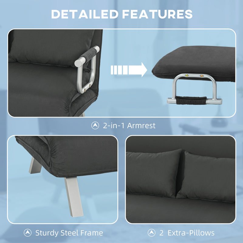 Two Seater Click Clack Sofa Bed Converts to Guest Bed for Small Spaces, Charcoal Grey