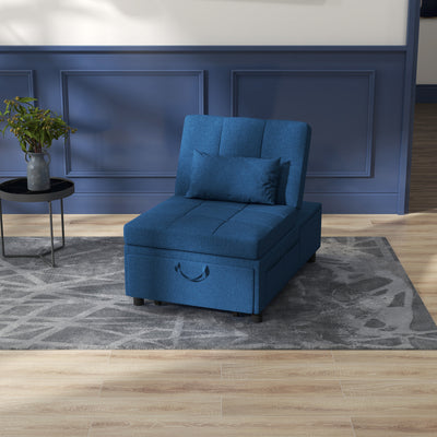4 in 1 Convertible Chair Bed with Adjustable Backrest and Pillow for Living Room Blue