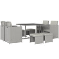Rattan Cube Garden Dining Set for Family Meals with Cushions and Space Saving Design, Light Grey Outsunny