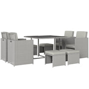 Rattan Cube Garden Dining Set for Family Meals with Cushions and Space Saving Design, Light Grey Outsunny