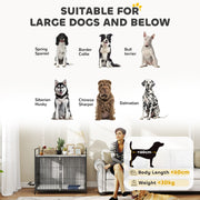 Large Dog Crate Furniture With Rotating Bowl Holder and Double Doors for Indoor Use, Grey