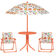 Kids Outdoor Picnic Table Set with Umbrella and 2 Folding Chairs for Garden Use Orange AOSOM