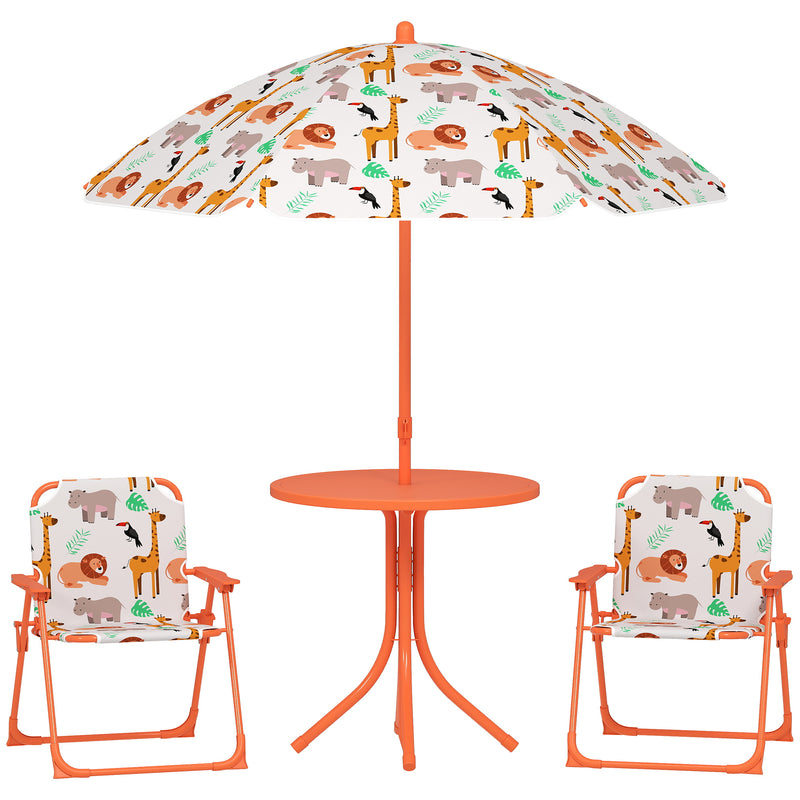Kids Outdoor Picnic Table Set with Umbrella and 2 Folding Chairs for Garden Use Orange AOSOM