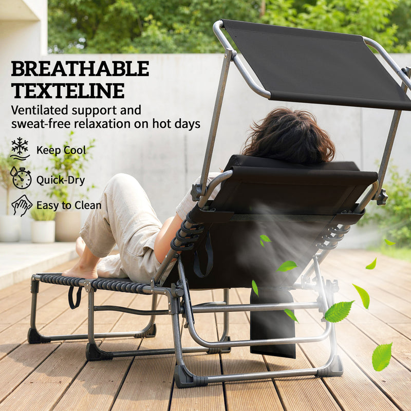 Folding Sun Loungers Set of 2 for Garden Relaxation with Adjustable Shade and Cushions