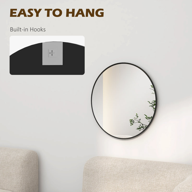 Modern Round Wall Mirror 61cm for Bedroom Living Room or Bathroom Home Decor Black