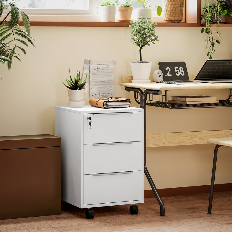 White 3 Drawer Locking Filing Cabinet with Storage Space by HOMCOM