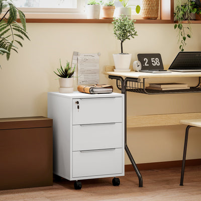 White 3 Drawer Locking Filing Cabinet with Storage Space by HOMCOM