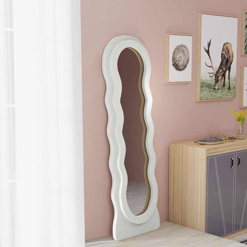 White Wavy Full Length Mirror Velvet Feel Frame by HOMCOM