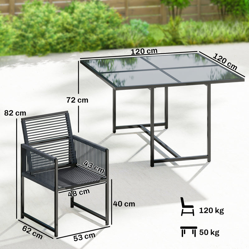 5 Piece Garden Dining Set for 4 with Foldable Chairs and Tempered Glass Table, Grey Outsunny
