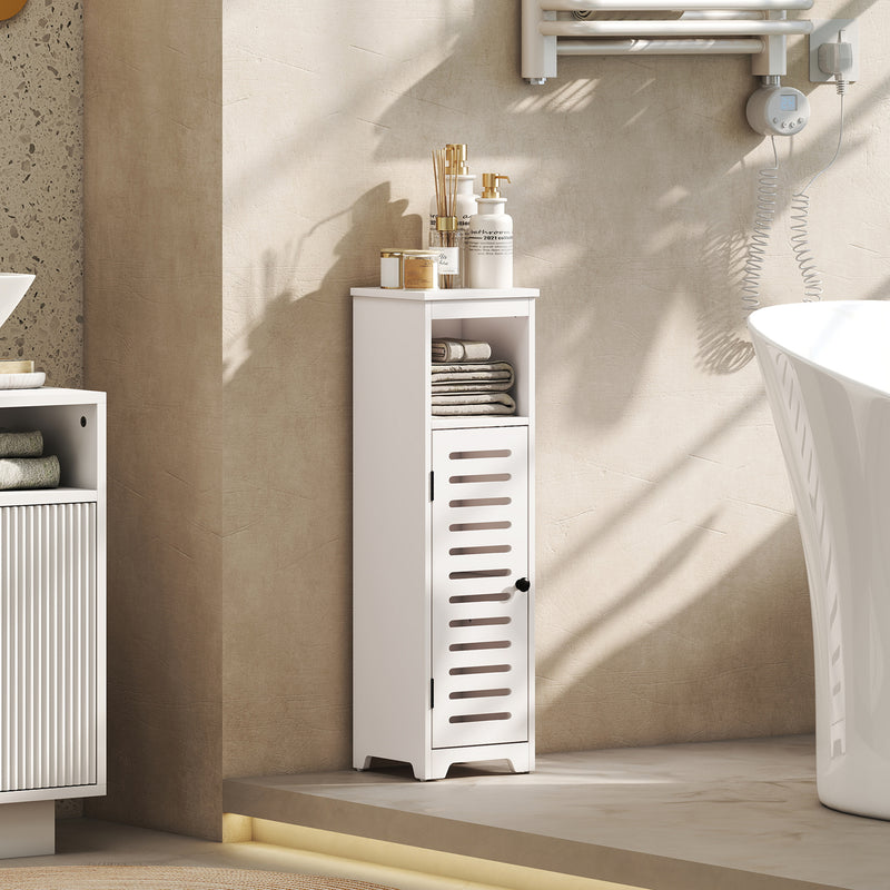 Slim Bathroom Storage Cabinet With Adjustable Shelf And Louvered Door White