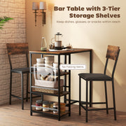 3 Piece Bar Table Set With Stools Space Saving Design For Kitchen Or Dining Area Brown Black
