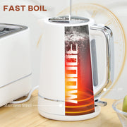 White 1.7L Fast Boil Cordless Kettle and 2 Slice Toaster Set With 6 Browning Levels by HOMCOM