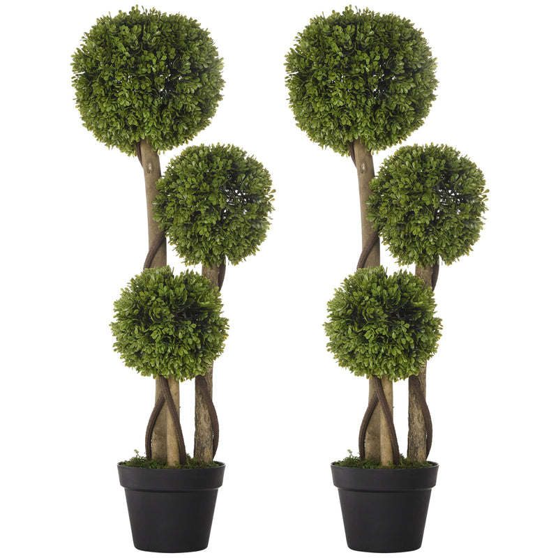 Set of 2 Artificial Boxwood Topiary Trees in Pots for Indoor and Outdoor Use Light Green