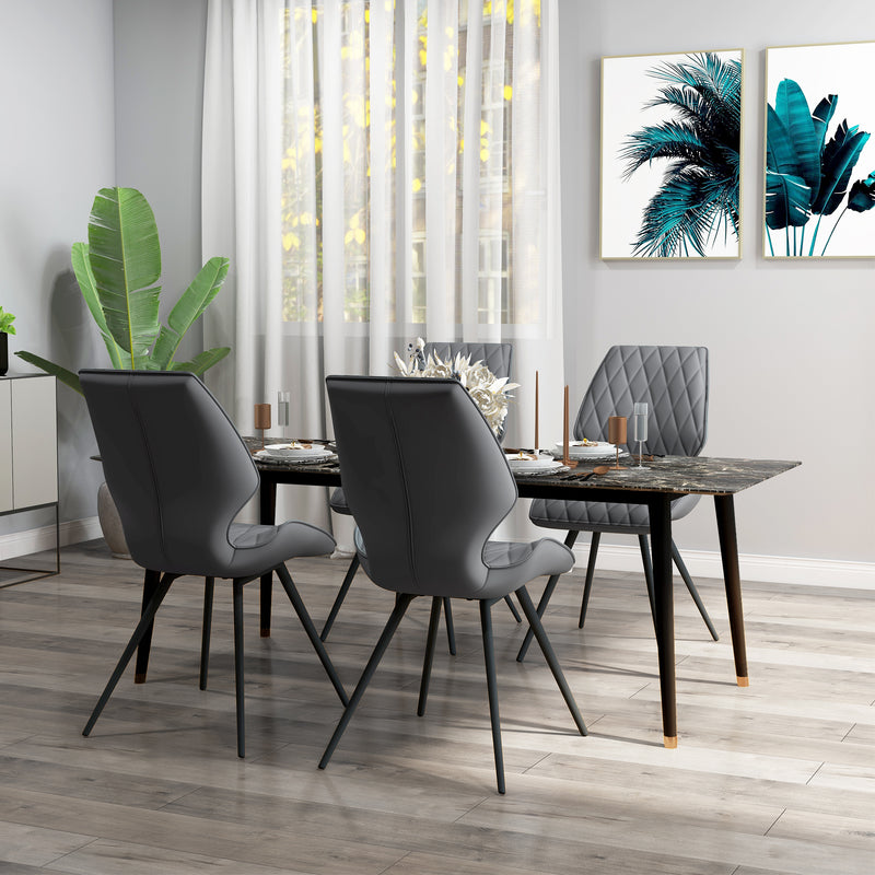 Set of 4 PU Leather Dining Chairs with Metal Legs for Kitchen or Dining Room Grey AOSOM