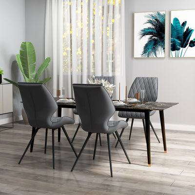 Set of 4 PU Leather Dining Chairs with Metal Legs for Kitchen or Dining Room Grey AOSOM