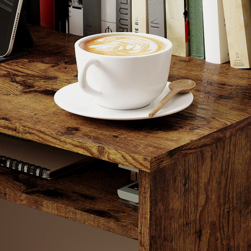 Wood Effect Work Desk With Storage Shelf Ideal For Home Office Or Study, Brown