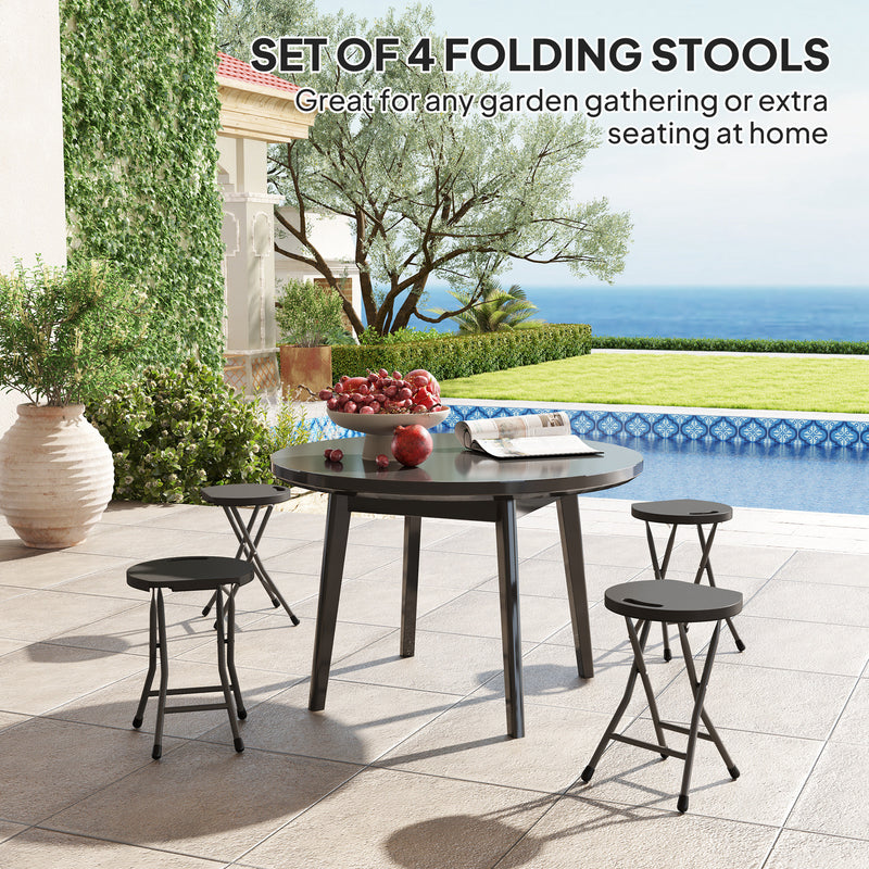 Set of Four Charcoal Grey Folding Carry Stools Lightweight and Portable by Outsunny