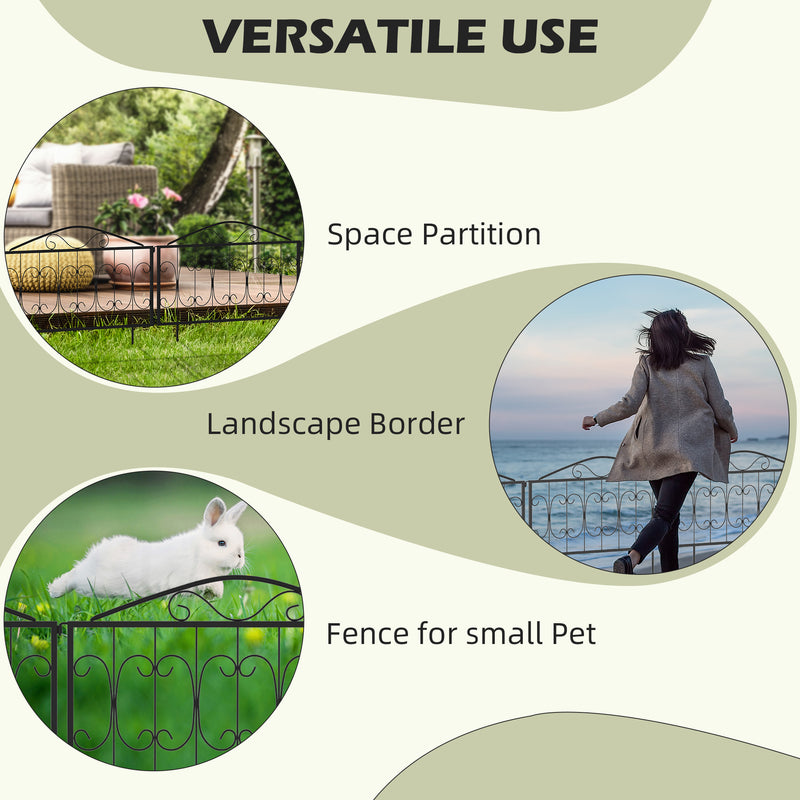 8 Piece Rustproof Metal Garden Fence Panels for Flower Beds and Pet Barrier, Black