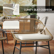 3 Piece Rattan Bistro Set with Cushions and Glass Top Table for Garden and Patio by Outsunny