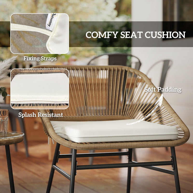 3 Piece Rattan Bistro Set with Cushions and Glass Top Table for Garden and Patio by Outsunny