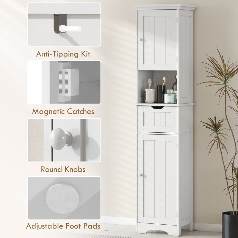 Slim Bathroom Storage Cabinet With Motion Sensor Lighting For Small Spaces White AOSOM
