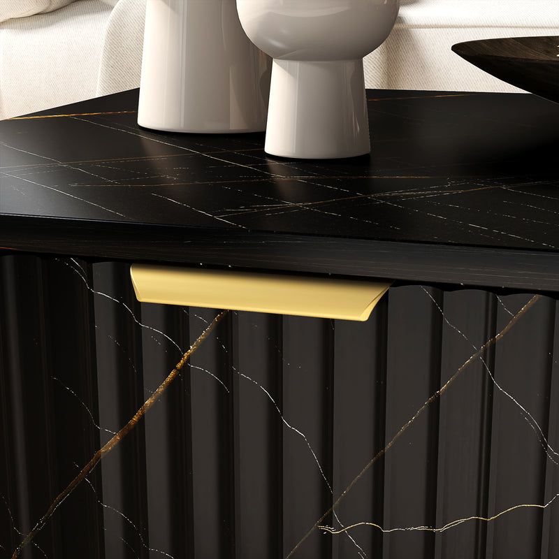 Black Marble Effect Storage Coffee Table with Open Shelf and Modern Design by HOMCOM