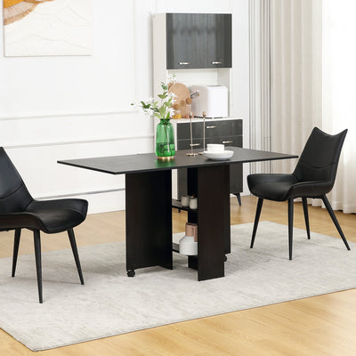 Extendable Drop Leaf Dining Table with Storage Shelves and Wheels for Small Spaces Grey