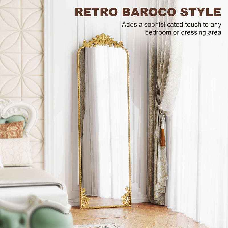 Full Length Standing Mirror for Outfits with Shatterproof Glass and Vintage Metal Frame Gold Tone