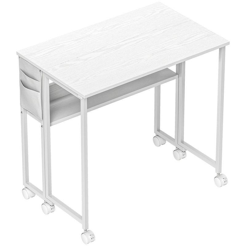 White 80 cm Drop Leaf Writing Desk Space Saving Folding Table for Home Office