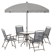 4 Seater Garden Dining Set with Foldable Chairs and Parasol for Outdoor Dining Dark Grey Outsunny