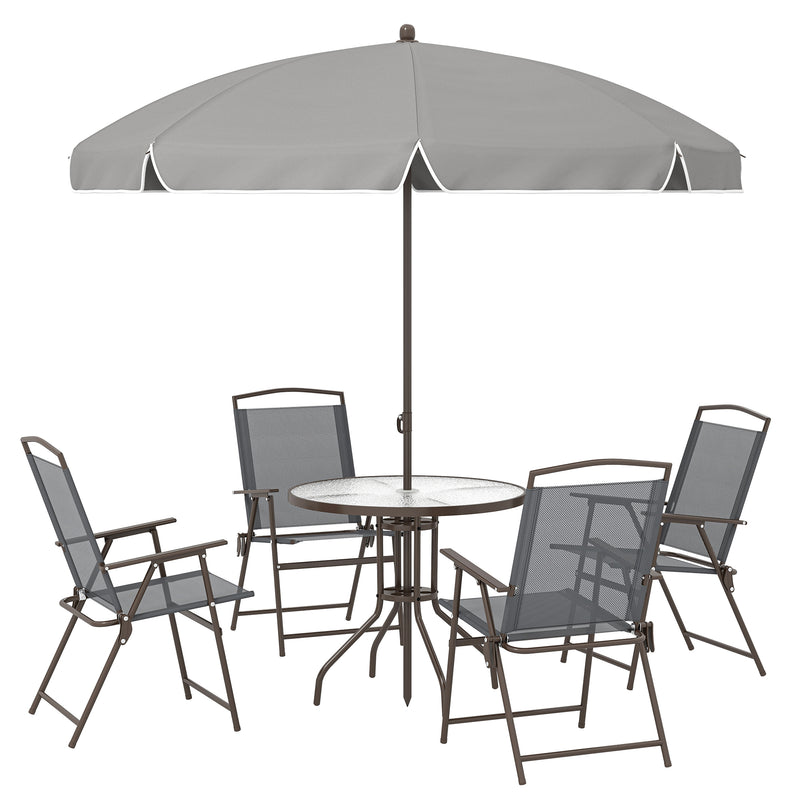 4 Seater Garden Dining Set with Foldable Chairs and Parasol for Outdoor Dining Dark Grey Outsunny