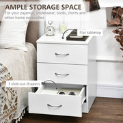 White 3 Drawer Bedside Table with Silver Handles by HOMCOM
